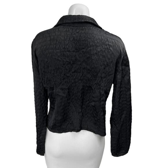 Zara Black Long Sleeve Striped Textured Collared Button Down Shirt Blouse Top M - Picture 2 of 5